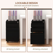 3 Drawer Steel Filing Cabinet With Lock For A4 Legal And Letter Files On Wheels, Black