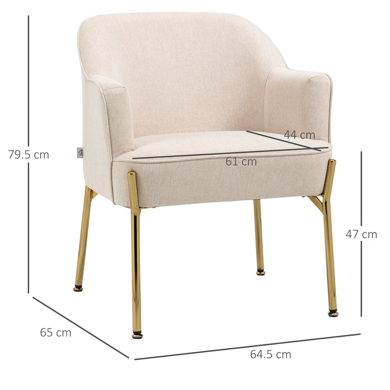 Set of 2 Velvet Accent Armchairs with Gold Legs for Living Room or Bedroom Use White