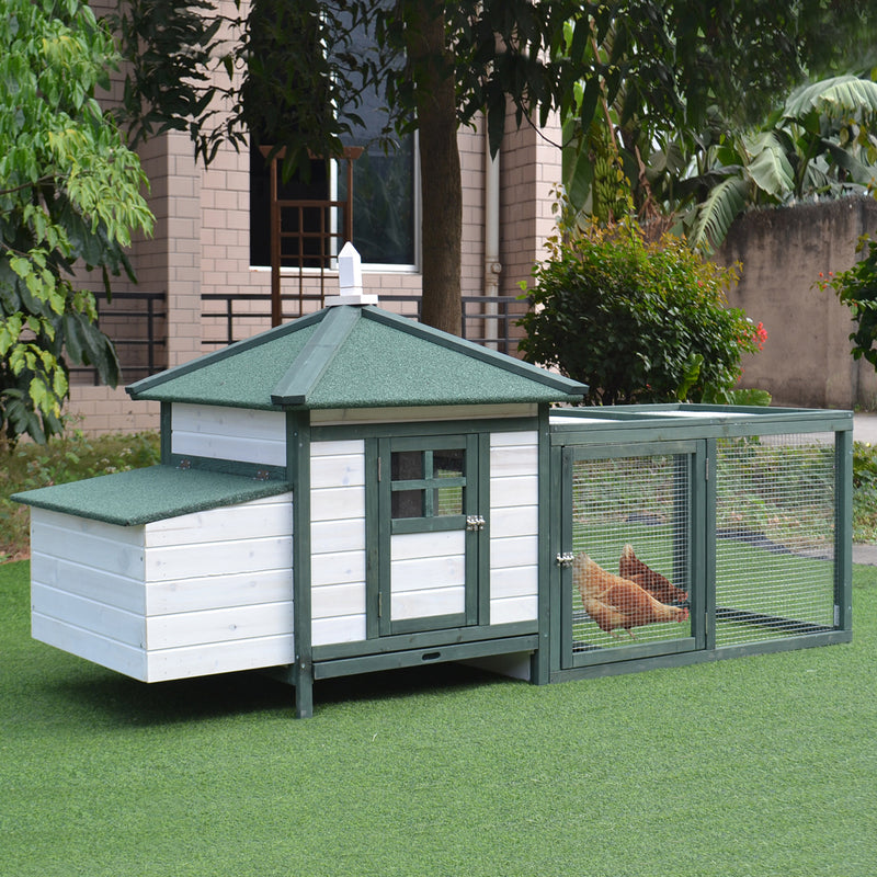Chicken Coop Wooden Small Animal Pet Cage with Nesting Box and Outdoor Run by PawHut
