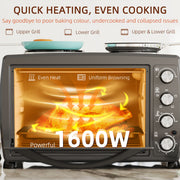 36L Small Electric Oven With 2 Hot Plates Adjustable Temperature Timer 2600W Black by HOMCOM