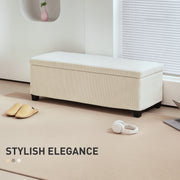 Beige Corduroy Storage Ottoman Bench with Removable Lid and Legs 112cm by HOMCOM