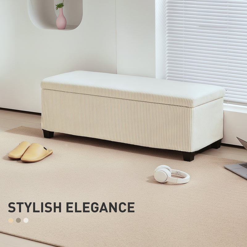 Beige Corduroy Storage Ottoman Bench with Removable Lid and Legs 112cm by HOMCOM