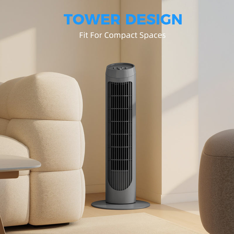 Tower Fan with Quiet Operation and Space Saving Design for Home Use Grey AOSOM