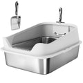 XL Stainless Steel Cat Litter Box with High Sides and Scoop for Easy Cleaning, Silver