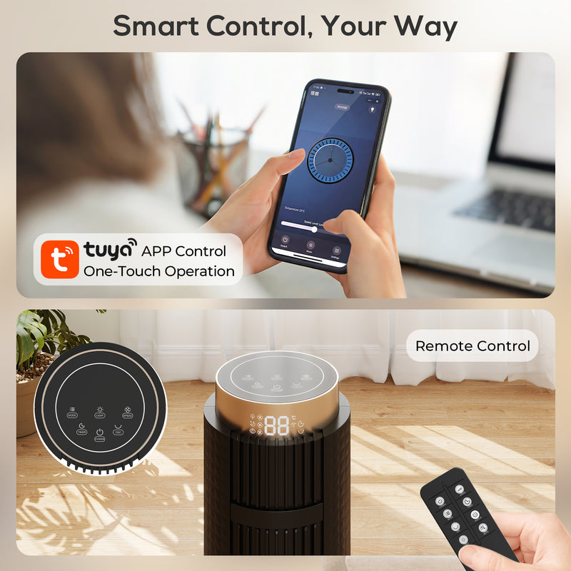Tower Fan with Quiet Sleep Mode and Remote App Control for Bedrooms and Living Rooms Black AOSOM