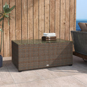 Brown Rattan Side Table With Glass Top 90 x 50cm by Outsunny