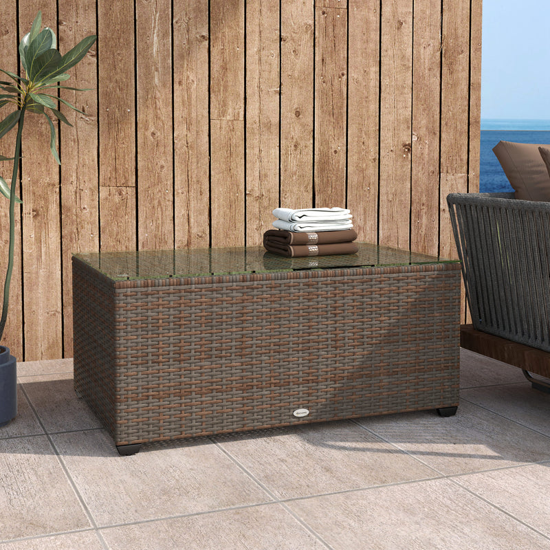 Brown Rattan Side Table With Glass Top 90 x 50cm by Outsunny