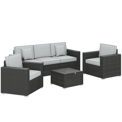 Rattan Garden Furniture Set for Relaxing and Entertaining Outdoors with Cushions Dark Grey Outsunny