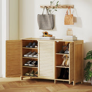Shoe Storage Cabinet for Hallway with Adjustable Shelves and Louvered Doors Natural Wood Homcom