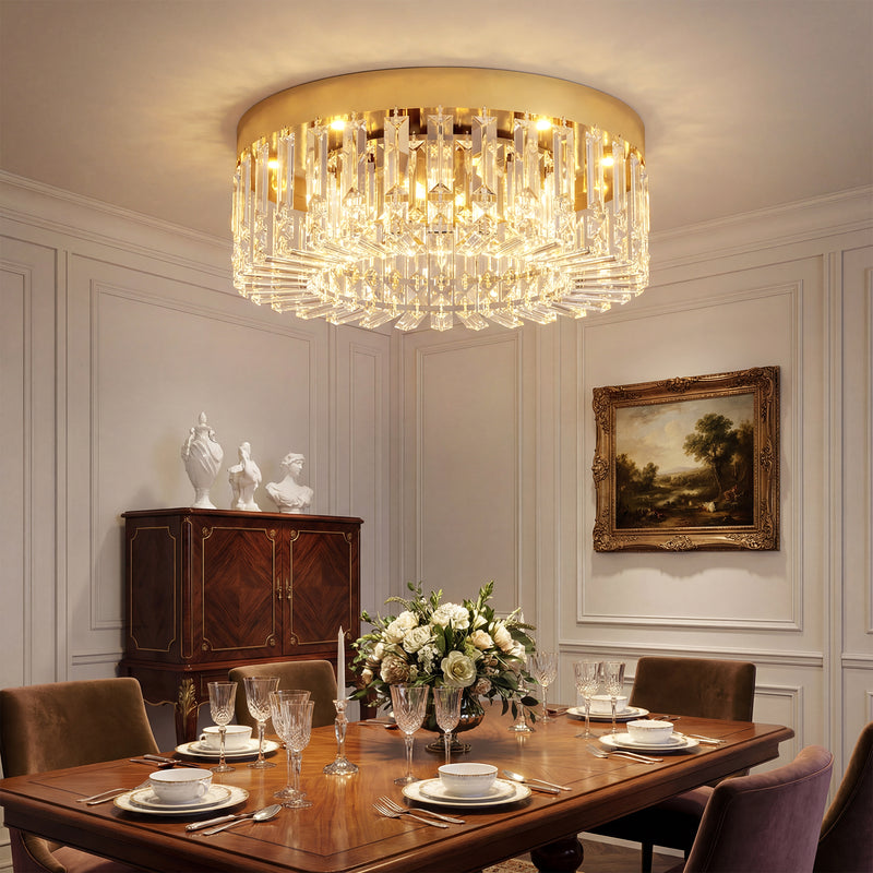Ceiling Light with Crystal Droplets for Brightening Living or Dining Room Gold Tone