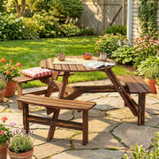 Garden Dining Set for 6 with Round Pub Style Table and Benches Weather Resistant Fir Wood Carbonized Outsunny