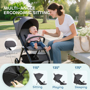 Lightweight Travel Pushchair With Reclining Seat And Storage Basket For Toddlers Dark Grey AOSOM