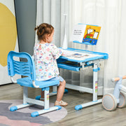 Kids Study Desk and Chair Set with Adjustable Height and Storage Drawer, Blue
