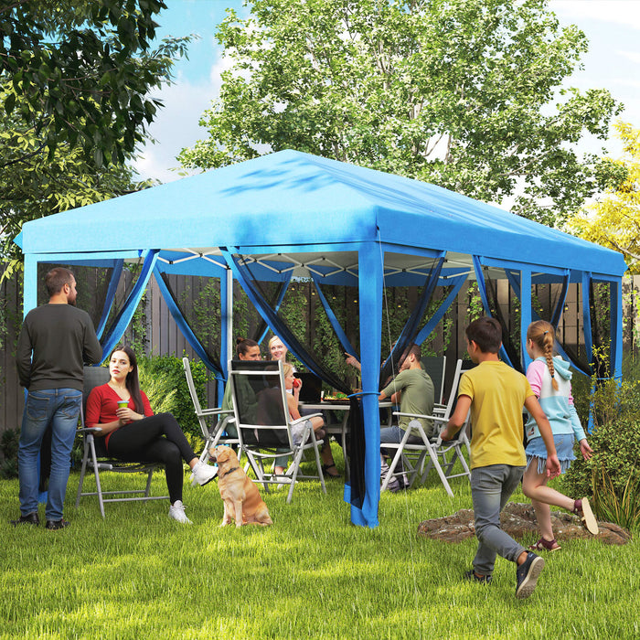 Blue 6x3m Pop Up Gazebo with Mesh Walls and Carry Bag for Events and Parties by Outsunny