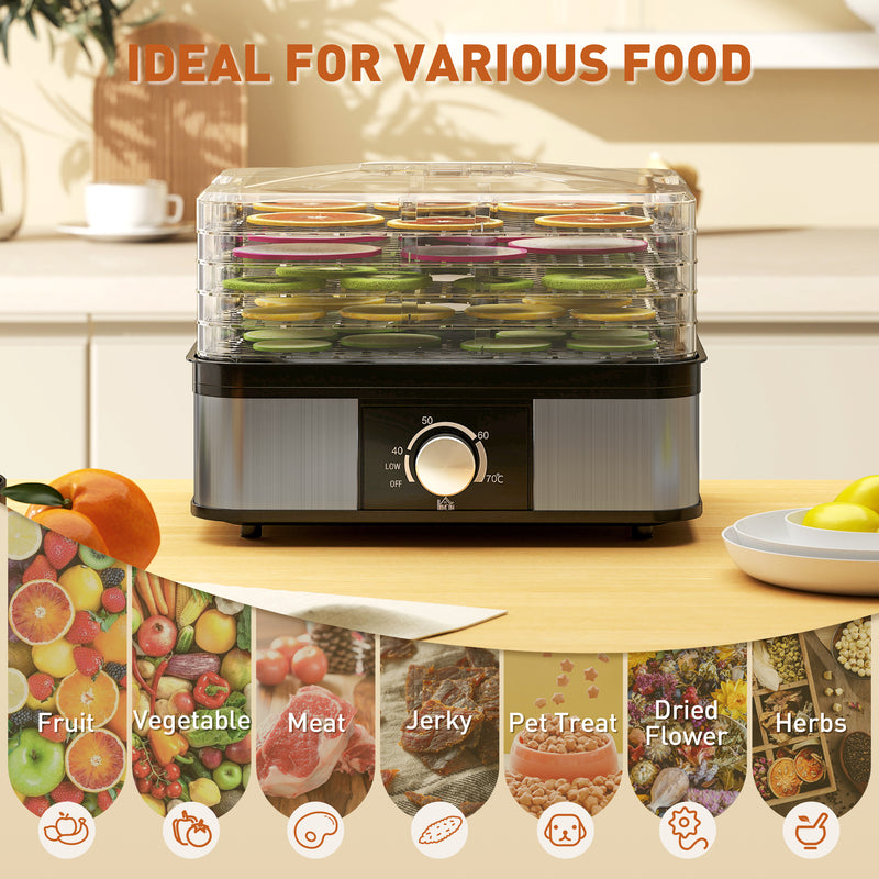 5 Tier Stainless Steel Food Dehydrator with Adjustable Temperature for Snacks and Jerky Black AOSOM