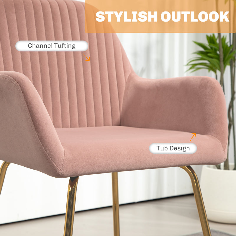 Upholstered Accent Armchair with Gold Metal Legs Ideal for Living Room or Bedroom Pink
