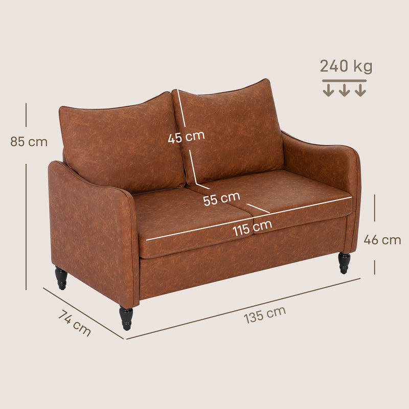 Two Seater Faux Leather Sofa With Marble Effect Ideal For Small Living Rooms Brown