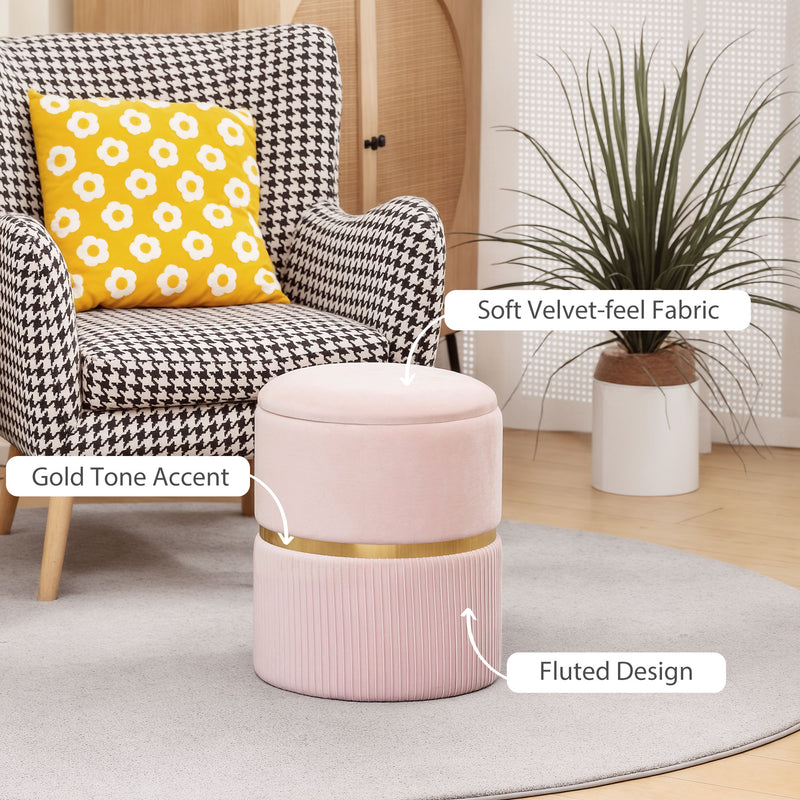 Velvet Storage Ottoman with Hidden Compartment for Bedroom or Living Room Pink AOSOM