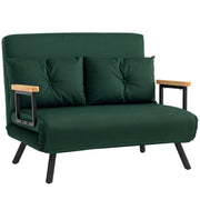 Green 4 in 1 Velvet Feel Double Sofa Bed with Pillows by HOMCOM