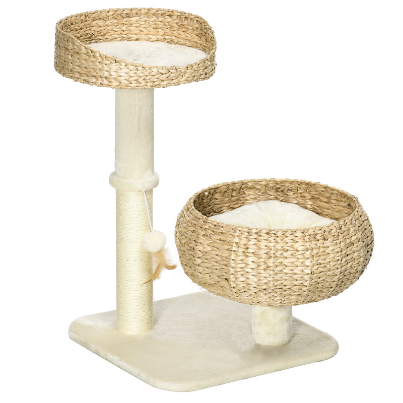 Cat Tree Tower with Sisal Scratching Post and Two Plush Beds for Kittens 72cm Grey AOSOM