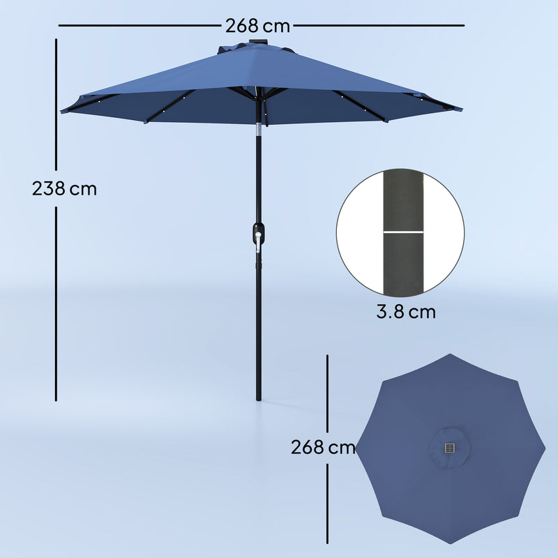 Blue 2.7m Garden Parasol with 24 LED Lights UV Protection Outdoor Shade by Outsunny
