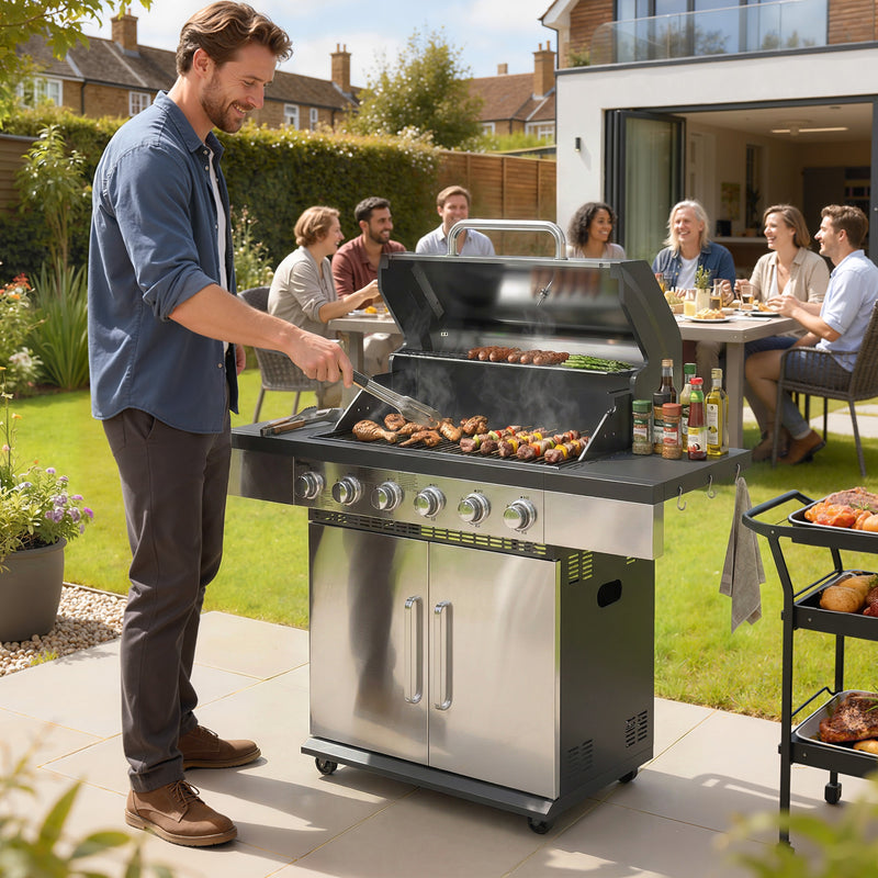 6 Burner Gas BBQ Grill for Large Family Meals and Garden Parties Silver