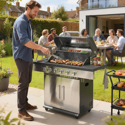 6 Burner Gas BBQ Grill for Large Family Meals and Garden Parties Silver Outsunny