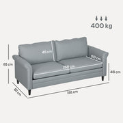 Grey 3 Seater Upholstered Sofa with Spring Cushion and Rubber Wood Legs by HOMCOM