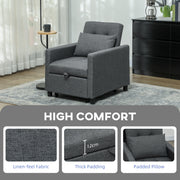 Dark Grey 3-in-1 Convertible Sleeper Chair with Adjustable Backrest and Footrest by HOMCOM