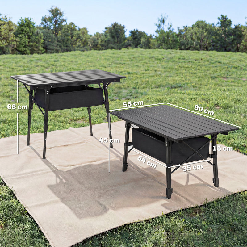 Foldable Outdoor Table with Storage Basket for Picnics and Camping Black