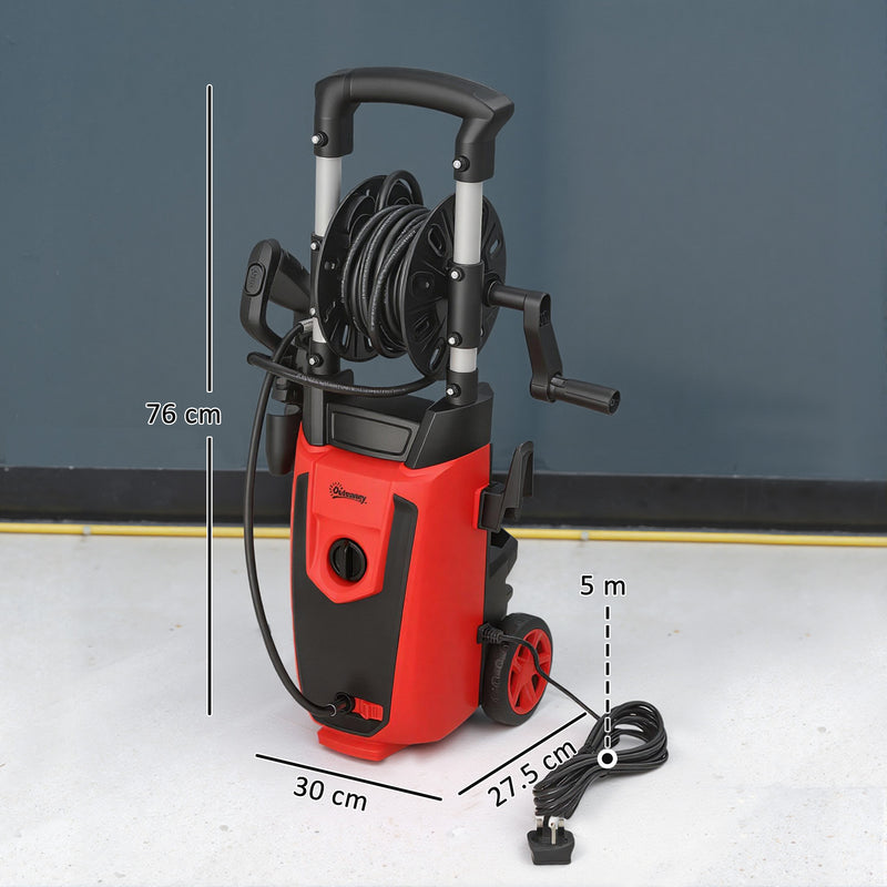 150 Bar High Pressure Washer with Accessories for Car and Patio Cleaning Red Black AOSOM