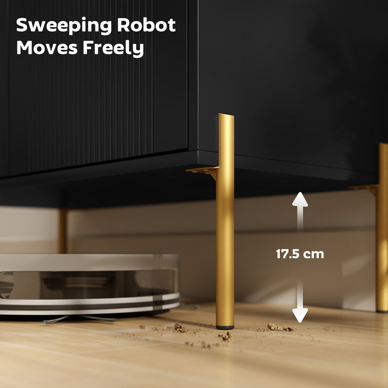 Sideboard with Adjustable Shelf and Raised Legs for Easy Cleaning Black Gold Tone