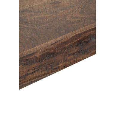 Close-up of the natural acacia wood grain across the tabletop surface