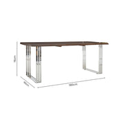 Dimensions diagram for the 180cm wide, 90cm deep, 76cm high dining table