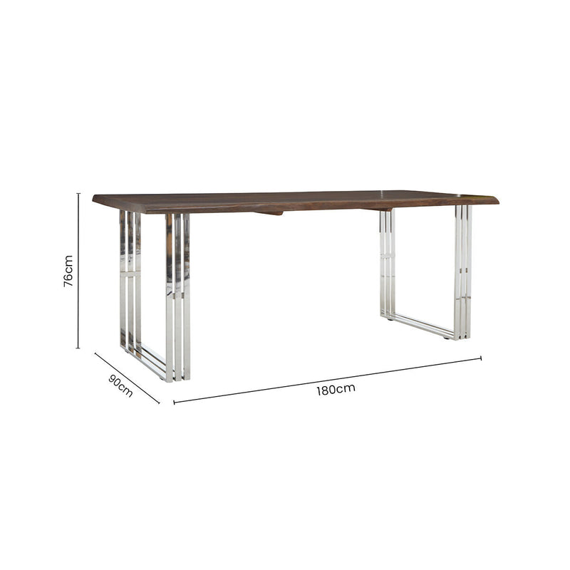 Dimensions diagram for the 180cm wide, 90cm deep, 76cm high dining table