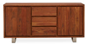 Acacia wood two-door sideboard with 3 drawers, studio shot