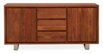 Acacia wood two-door sideboard with 3 drawers, studio shot