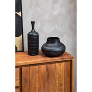 Acacia wood sideboard styled in a dining room setting