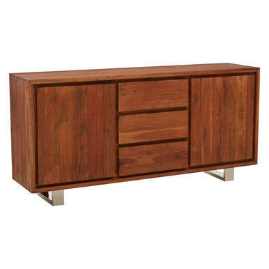 Acacia wood two-door sideboard, studio front angle