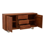 Acacia wood two-door sideboard, studio side angle