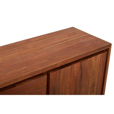 Close-up of acacia wood grain and drawer front detail