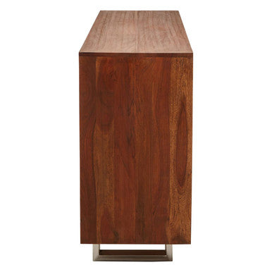 Acacia wood sideboard doors open, studio shot