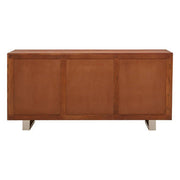 Acacia wood sideboard drawers open, studio shot