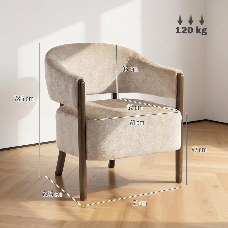 Dimension diagram of the accent chair showing 71 x 63.5 x 78.5 cm overall size and 61 x 52 cm seat