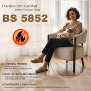 Woman relaxing in the accent chair with a cat, BS5852 fire-retardant certified