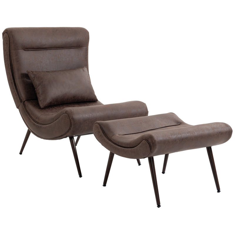 HOMCOM dark brown leathaire accent chair with matching footstool, studio shot
