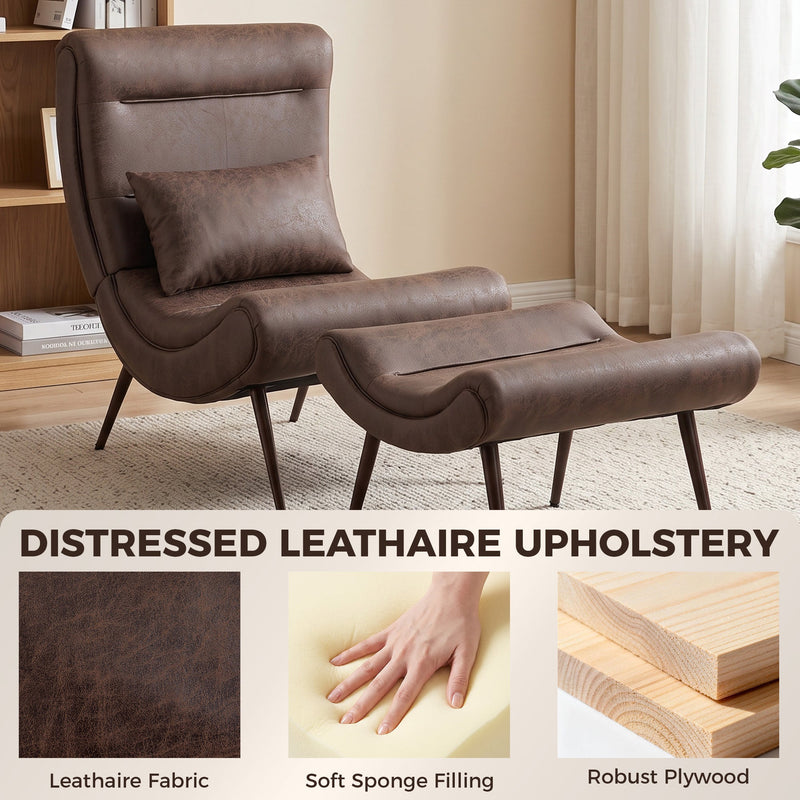 Close-up of the distressed leathaire fabric, sponge filling and plywood frame material