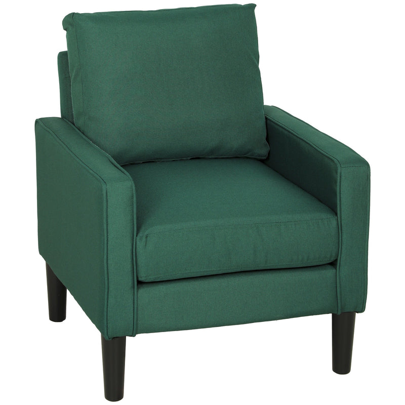 Dark green Homcom accent chair on a white background with black tapered legs