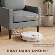 Close-up of the 16 cm tall legs with a robot vacuum passing under the chair