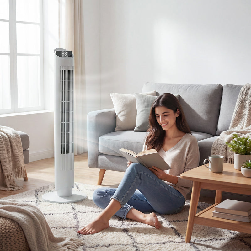 Tower Fan for Bedrooms and Living Rooms with Quiet Operation and Smart Controls White AOSOM